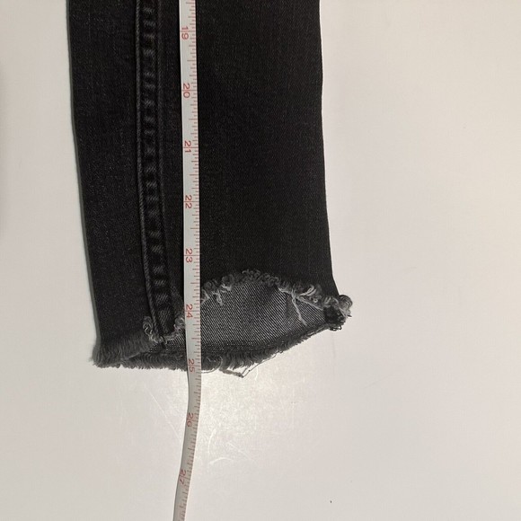 Free People Jeans Womens Size 25 Black Denim Pants Raw Hem Distressed 27x24 - Picture 7 of 8